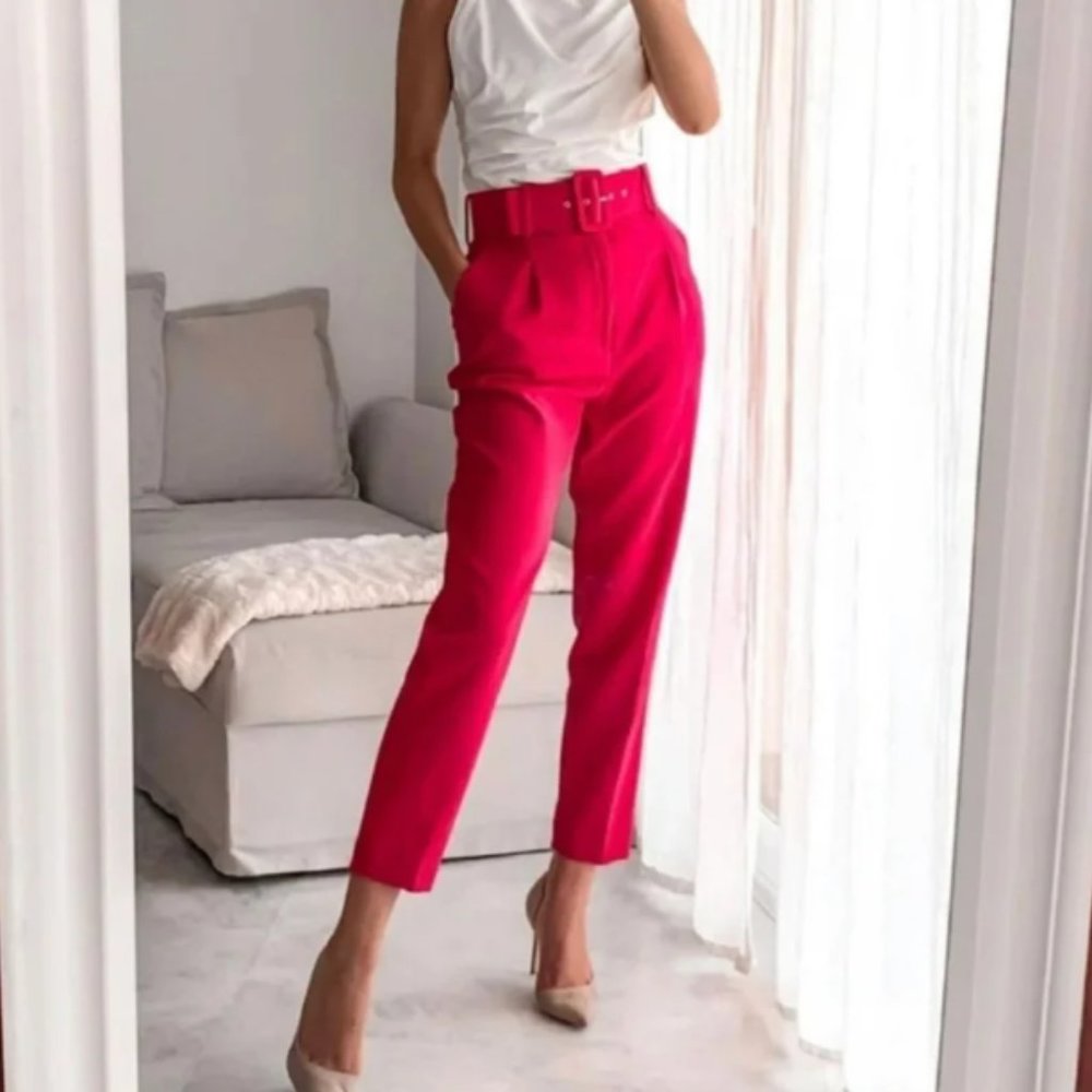 Zara Belted High Waist Pant Fuchsia